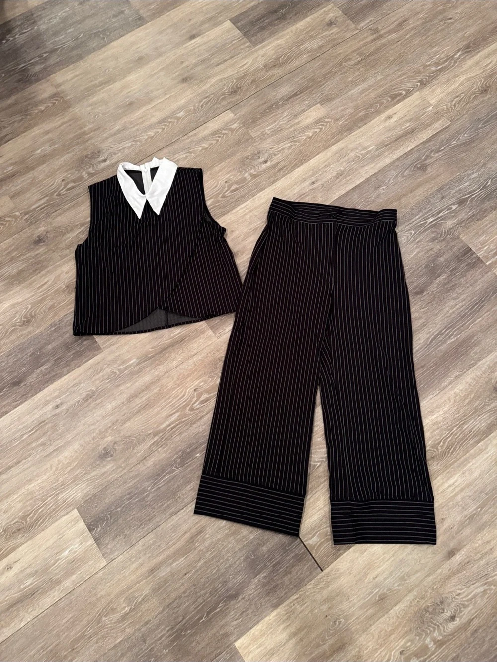 balera Black Pinstripe Dance Set with White Collar